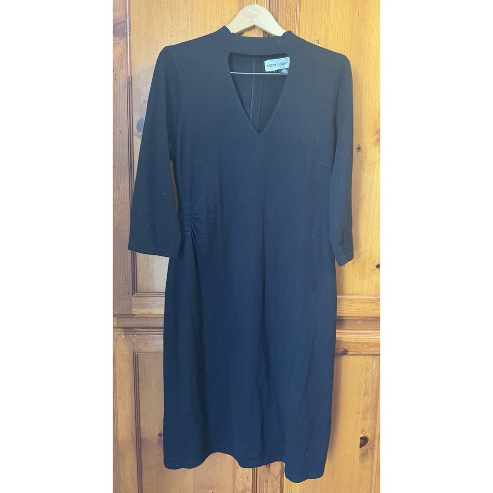 Bloomingdale's Wool Long Sleeve V-Neck Sweater Dress Midi Black HOLES Women's XL